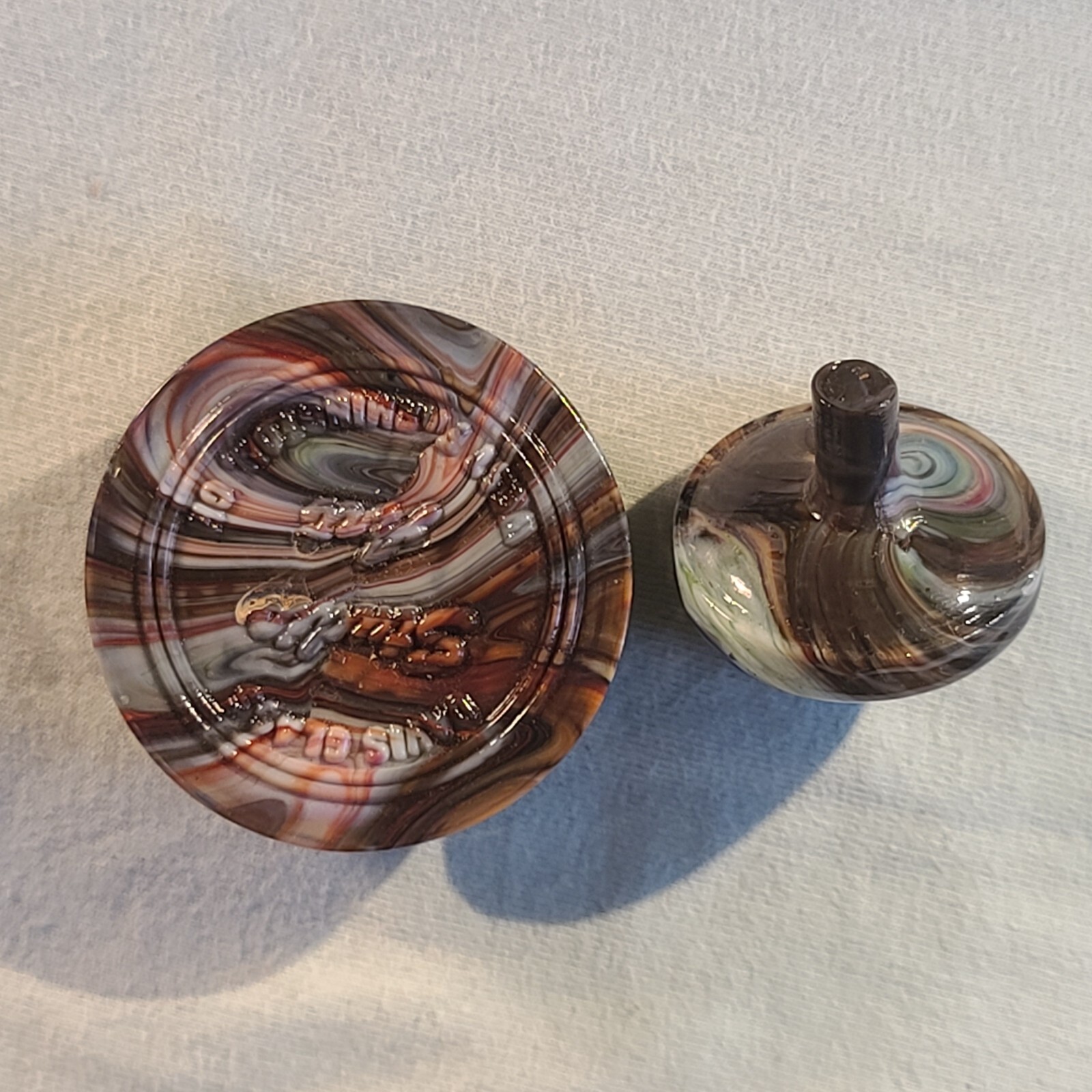 ANDY DAVIS, Glass Art Spinning Top & Base, Rainbow Run (?), #320B