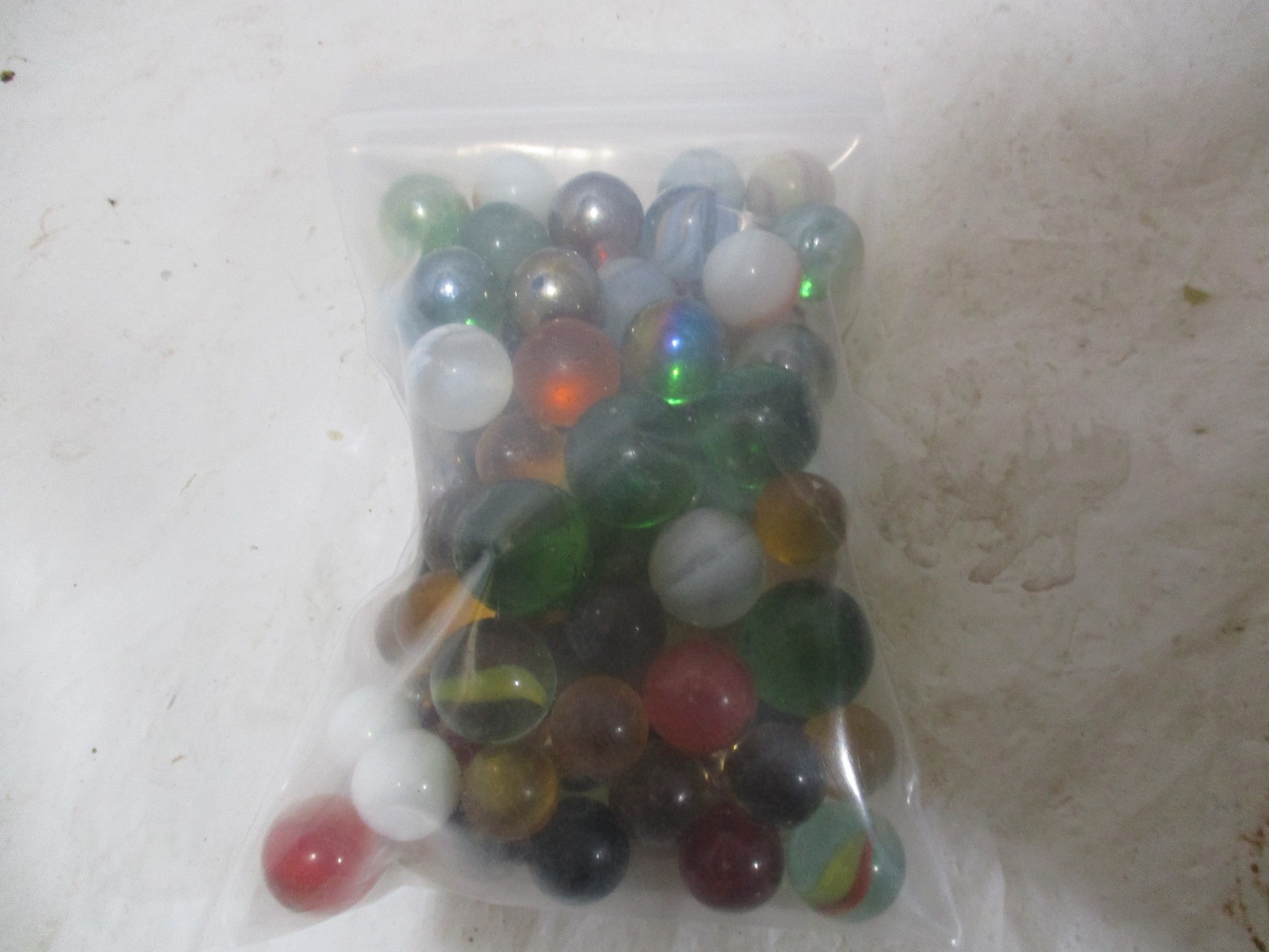 Lot of 75+ Vtg Glass Marbles Confetti White Green Blue Assortment