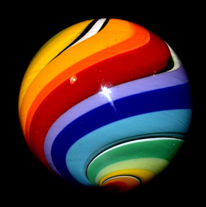 BRIAN TOSELAND GLASS MARBLE/1.879″-STUNNER BEACHBALL PEEK-A-BOO-GORGEOUS &BRIGHT