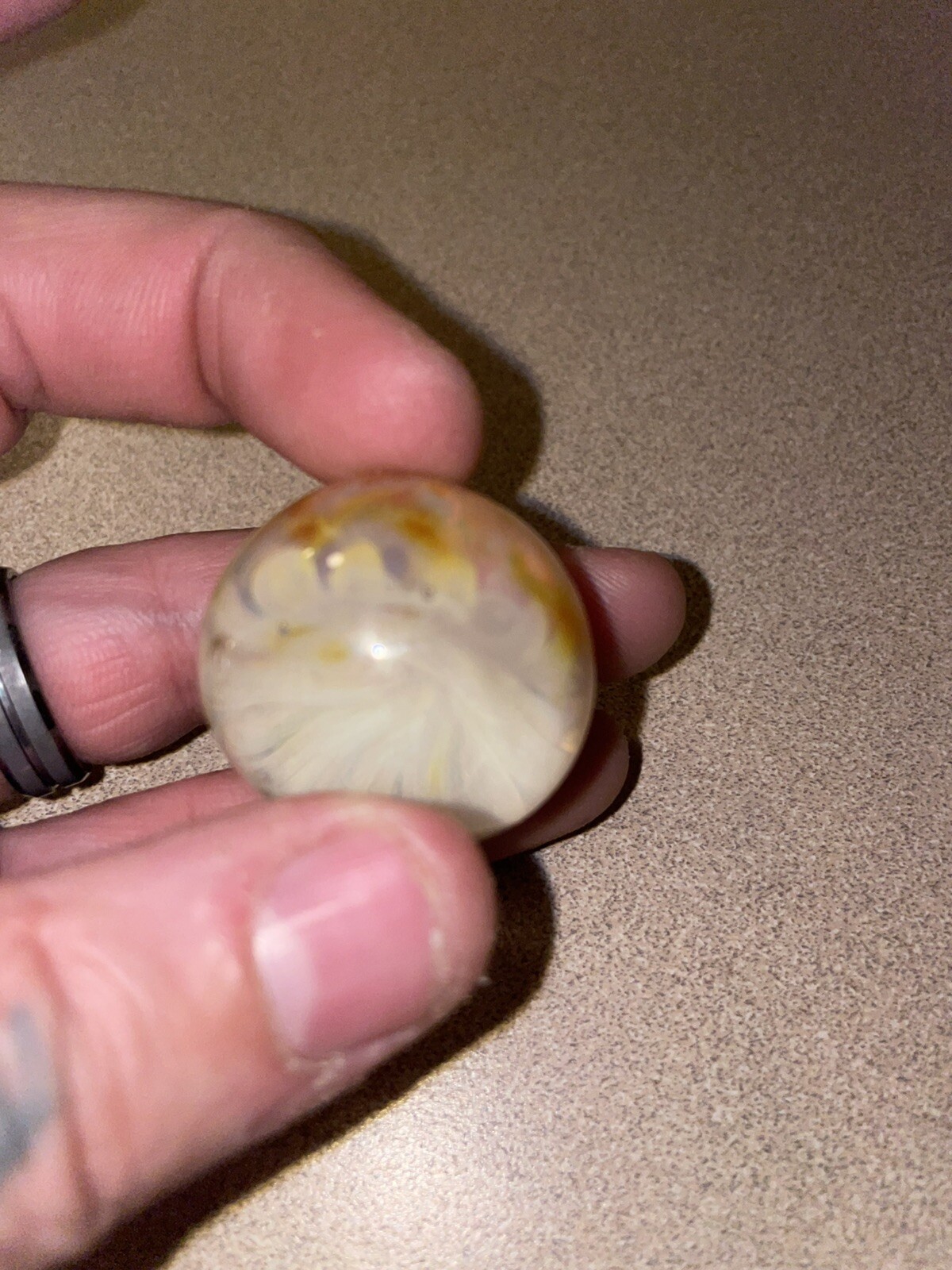 1 1/2 “ Tall Glass Marble , Two Tiny Chips On The Bottom Read Desc