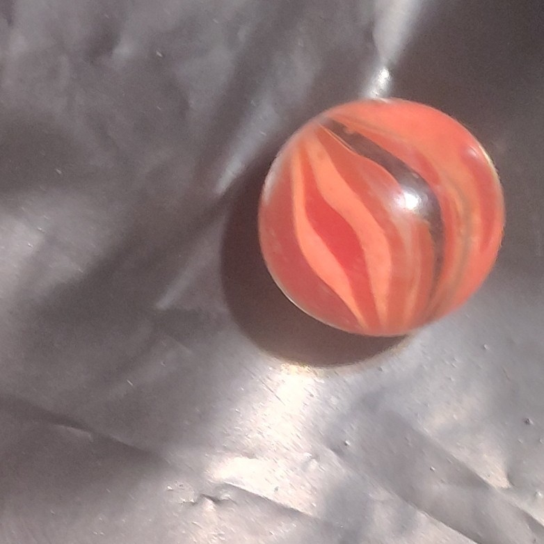 Glass Toy Marble Swirl Machine Made Orange Red & Gray, Ages 17 Years & Up