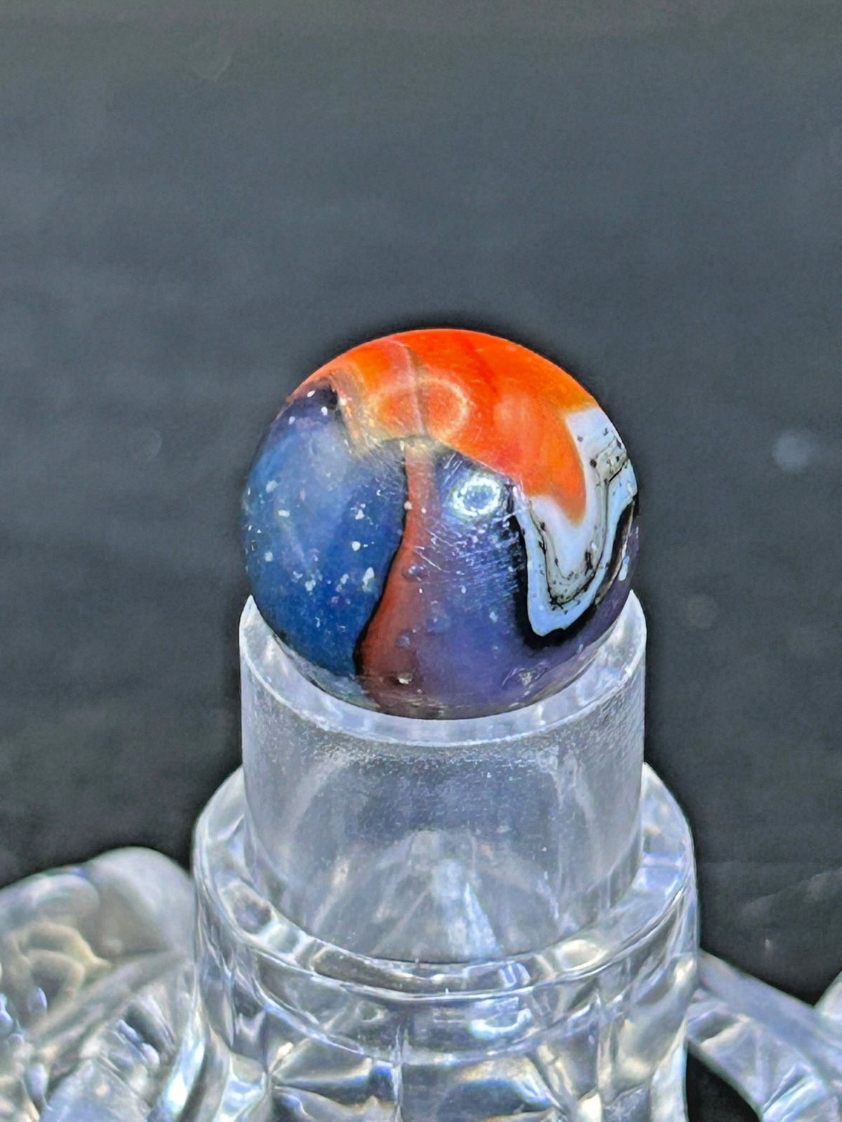 Vintage Peltier NLR Marble, Blue Base/Oxblood Patch w/Heavy AV, .58″, Mint-, P34