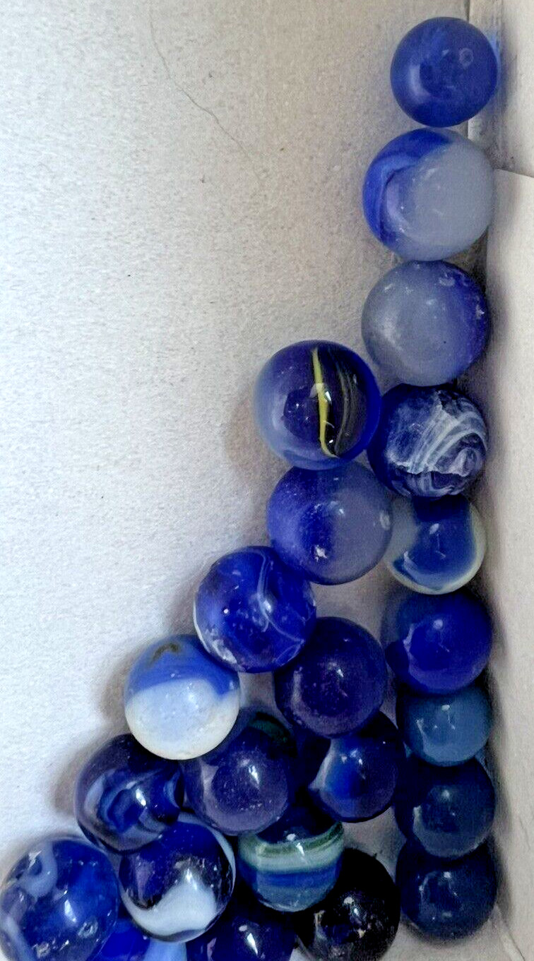 VTG Marbles Akro agate and flame swirl and other Lot 23 balls blues combo colors