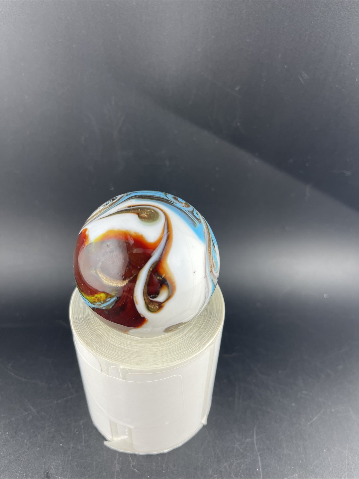 Large Swirl Marble 50.21mm Yellow Blue Copper Shooter