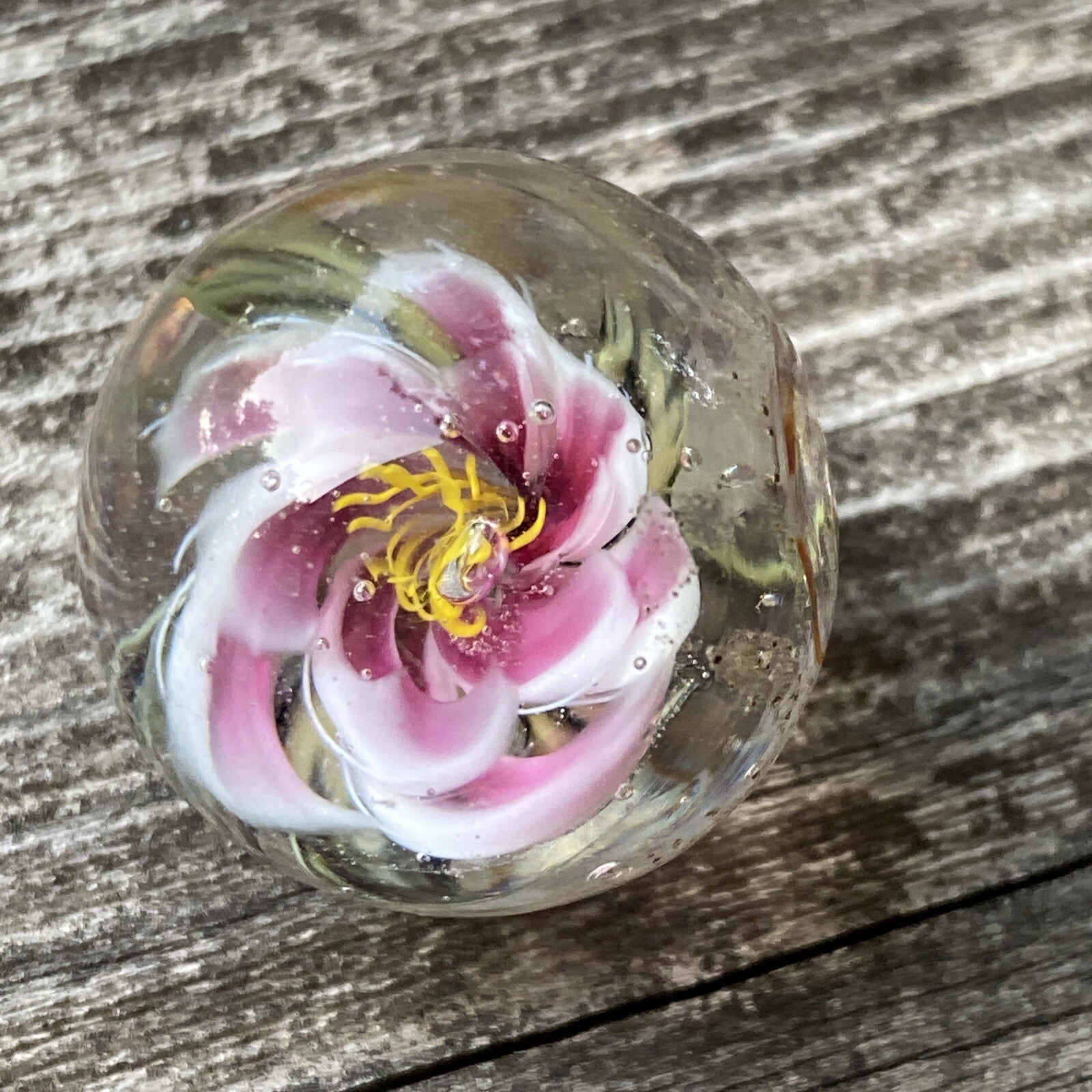 Pink Tiny Full Bloom Floral Murrini Handmade Glass Marble
