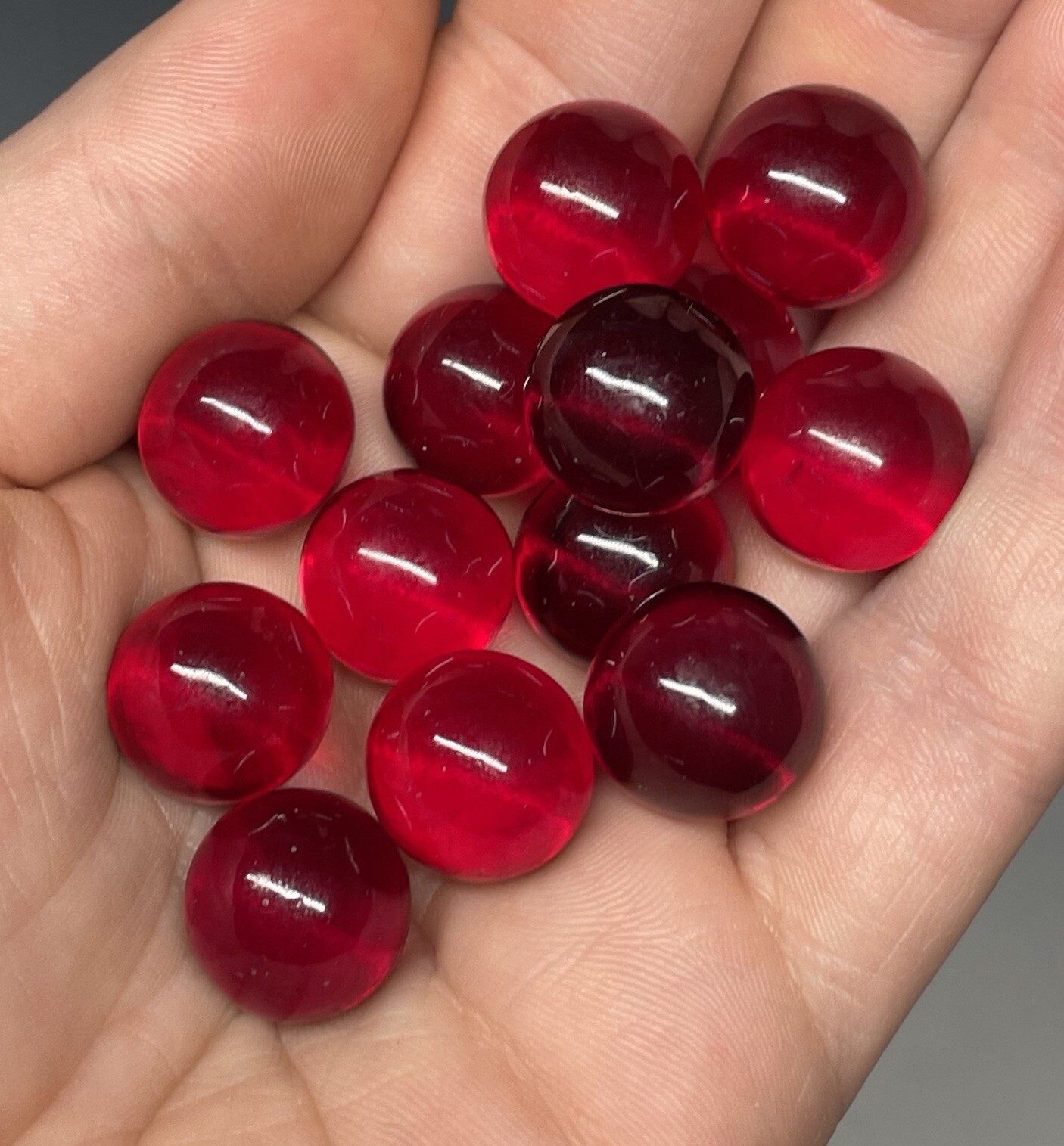 Lot of (13) Vintage Red UV Cadmium Orange Swirl Clear Glass Marbles