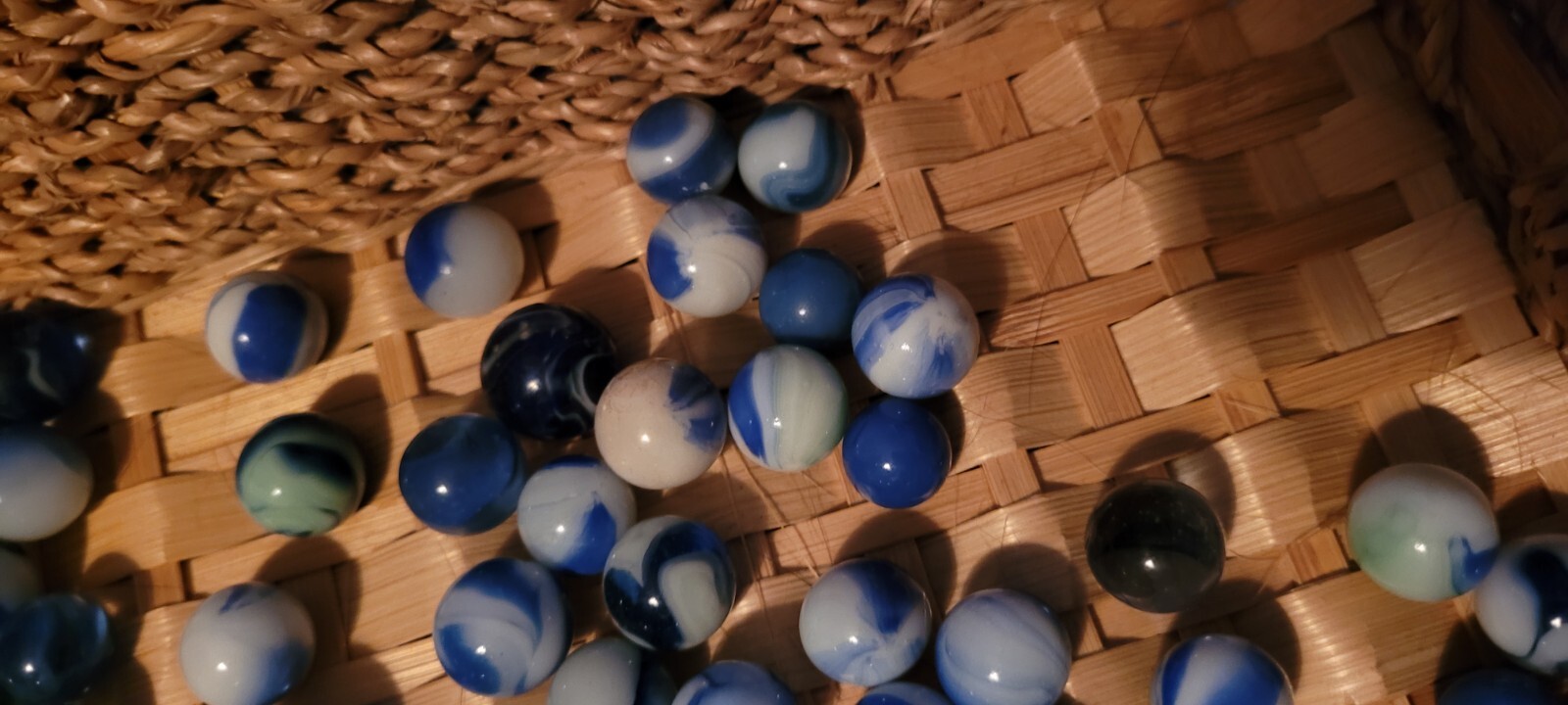 Medium Lot of Vintage Marbles Blue White Swirling Dark Solid Colorful Decorative