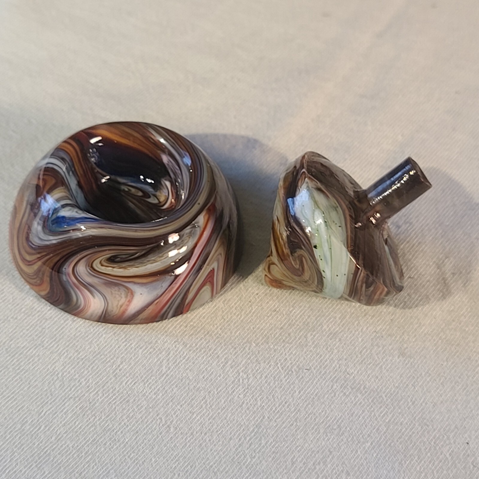 ANDY DAVIS, Glass Art Spinning Top & Base, Rainbow Run (?), #320B