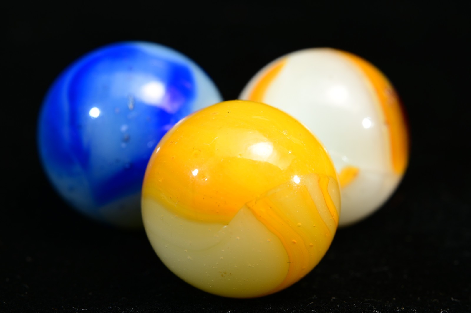 3 Vintage Peltier Rainbo Marbles Funky Colours Classic Styles, Multi-Mix 19/32”