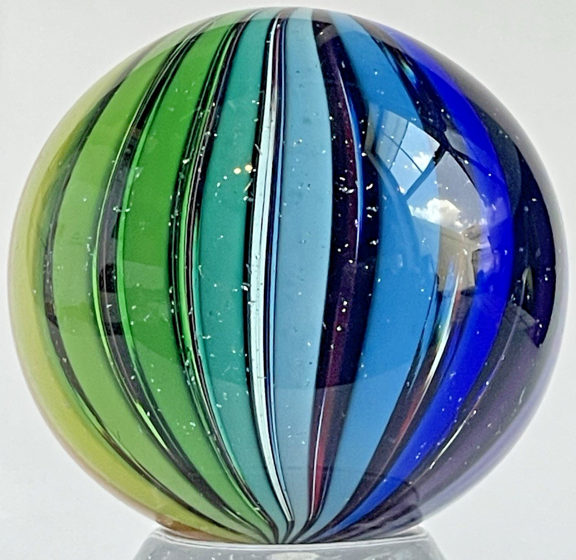 SEESE MARBLE RARE UNSIGNED GLASS ART 1.57 DICHROIC RAINBOW CLAMBROTH SILVER LUTZ
