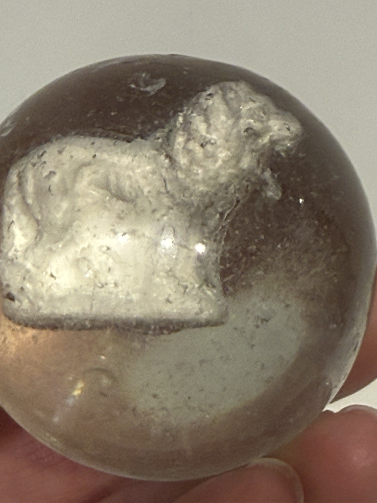 Late 19th To Early 20th Century German Sulfide Marble Dog Inside
