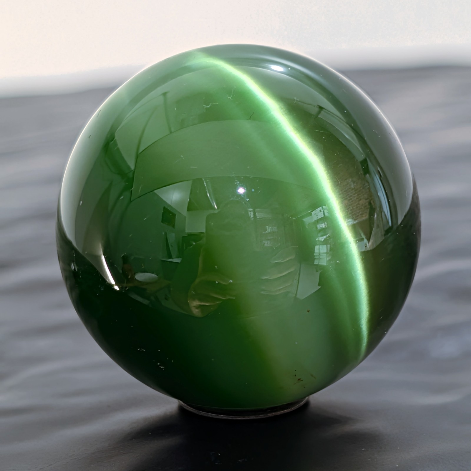 Natural Green Chrysoberyl Cats Eye Art Marble Sphere Gemstone Orb Sz:1.58″