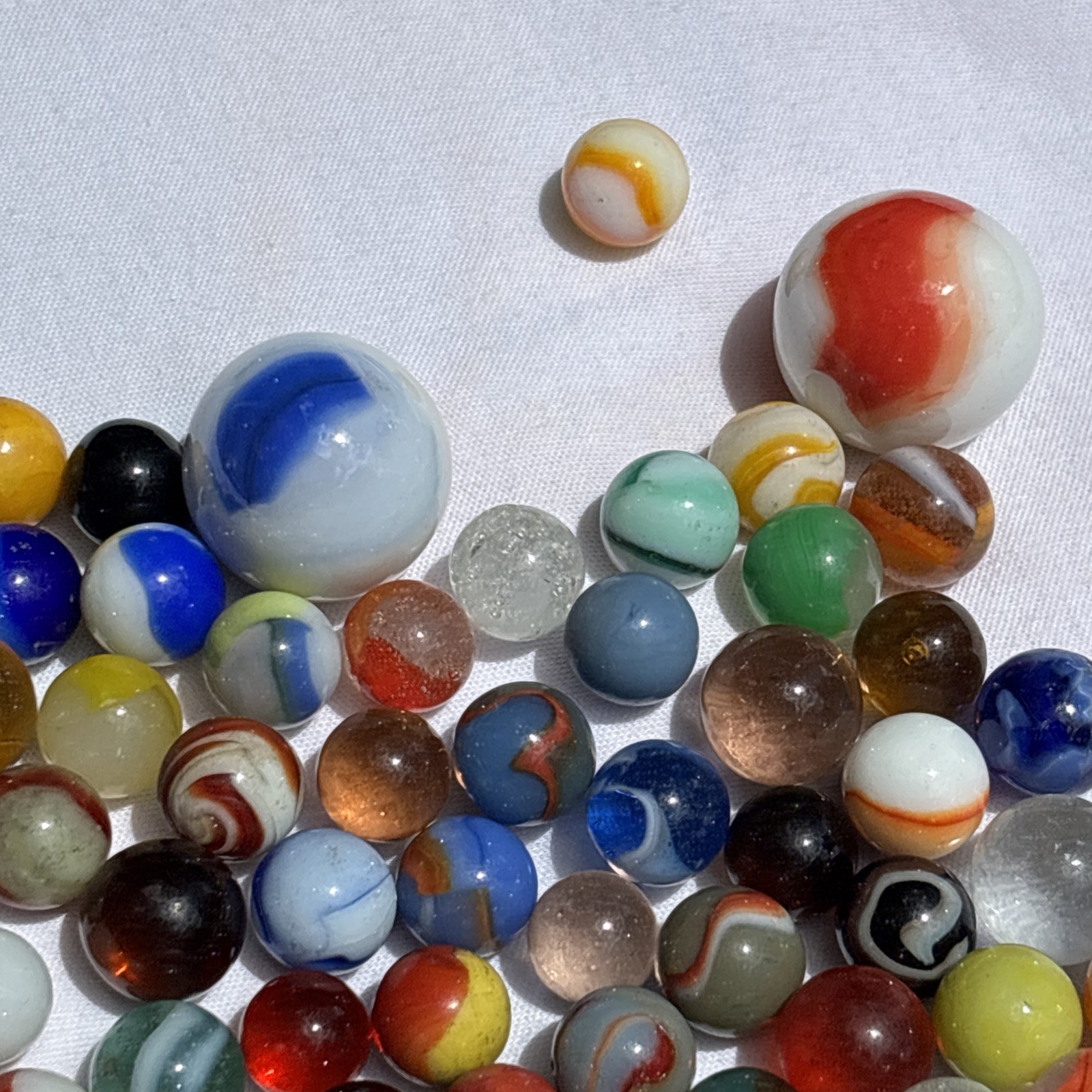 Original Lot Antique Vintage Old Marbles Swirl Blue Green Orange Clear Glass