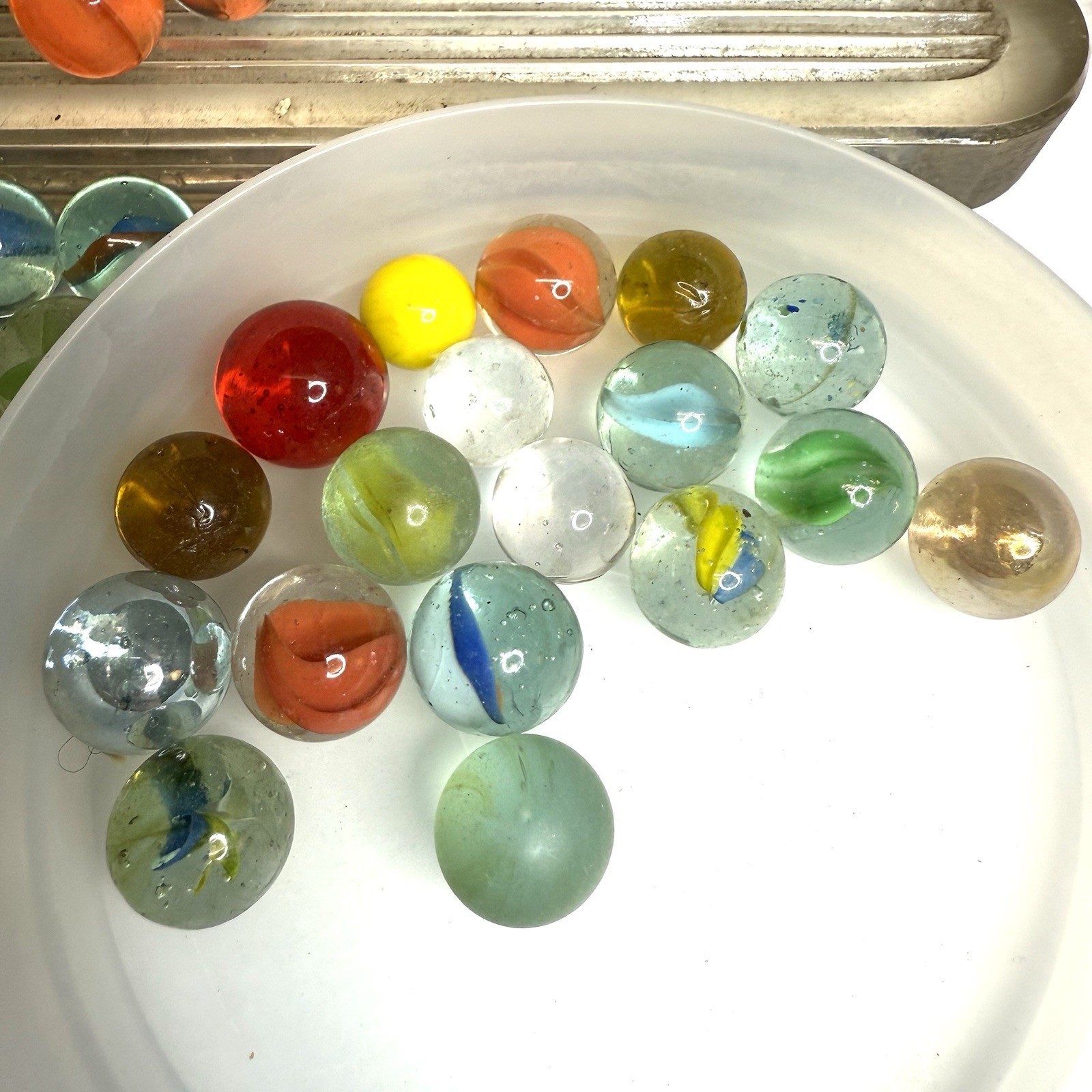 VTG Cats Eye Marbles Lot Of 40 Plus Rare Pillar Hybrid Rainbow Tri Color More