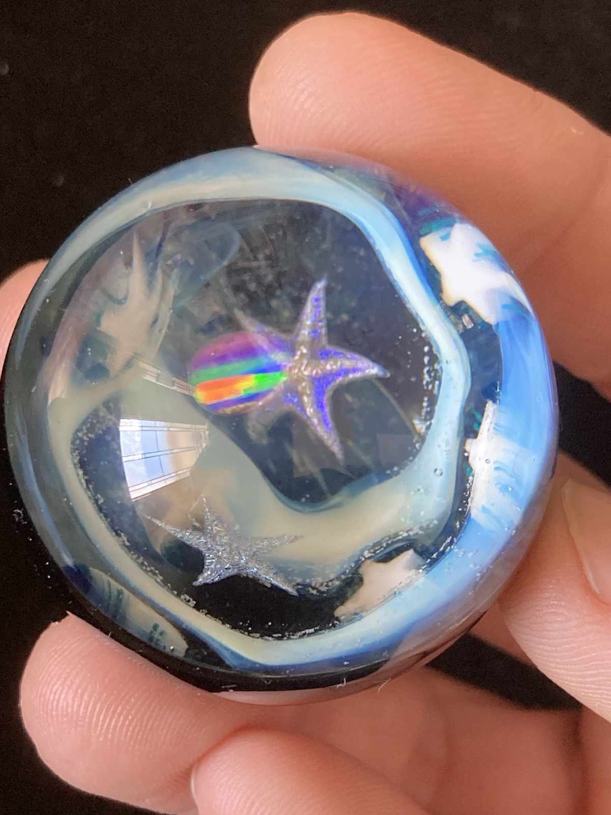 42mm Glass Boro Marble Deep Space Opal 24k Gold Fume swirl Sculpture Stars