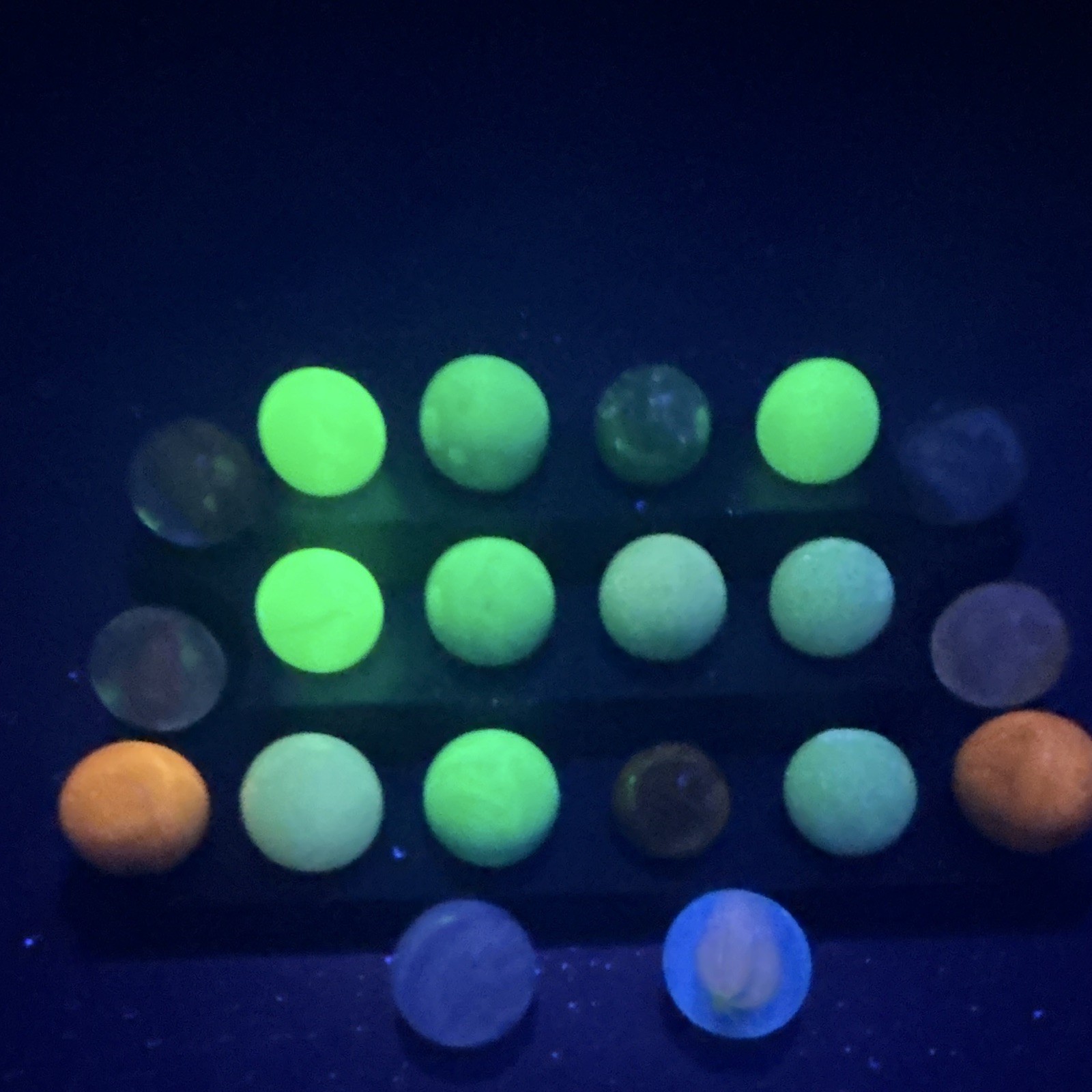 Assorted Glass Toy Marbles, Mixed Colors, lot of 20, UV Reactive (bag 17)