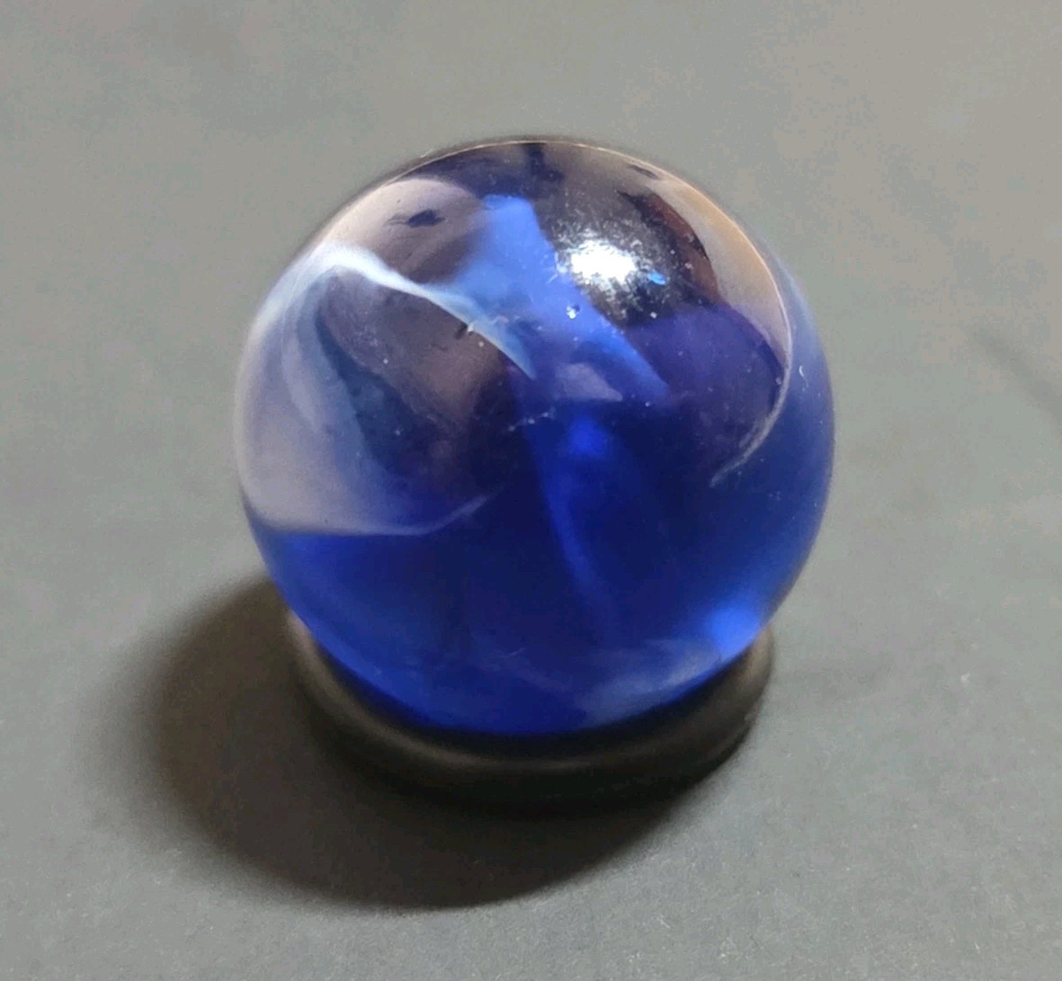Vintage 1940 Vitro Agate Opal Conqueror Glass Marble Opalescent Cobalt Blue Fire