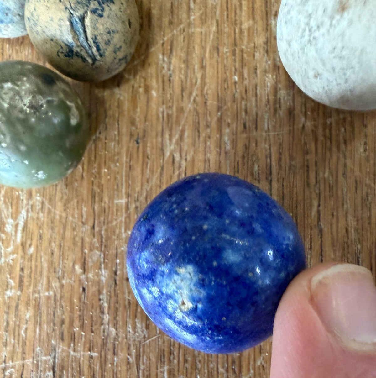 Lot of 7 Large Antique Clay Marbles 25mm to 39mm In Diameter
