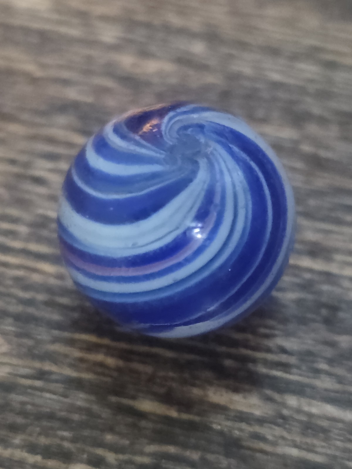 Vintage Handmade .57″ German Blue Onionskin Marble White Pink Streak