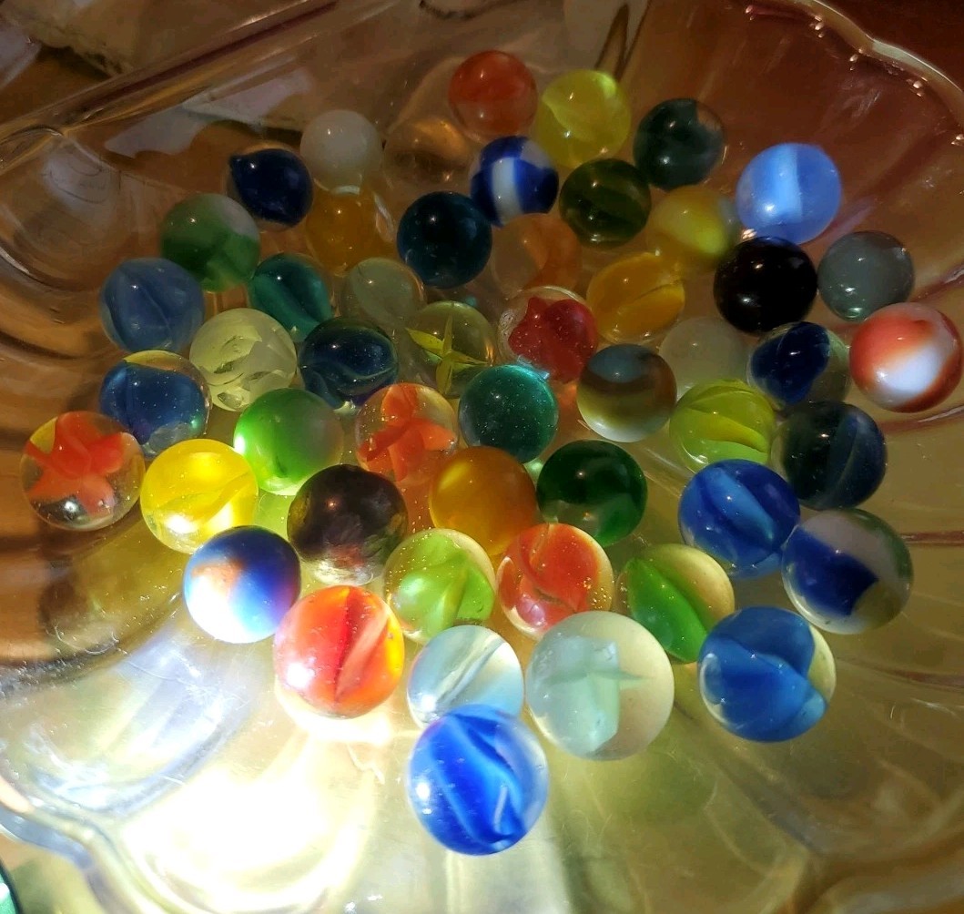 VTG Akro Vitro Style Marble Lot 50pc Catseye Shooter Steelie Mayflower Bag