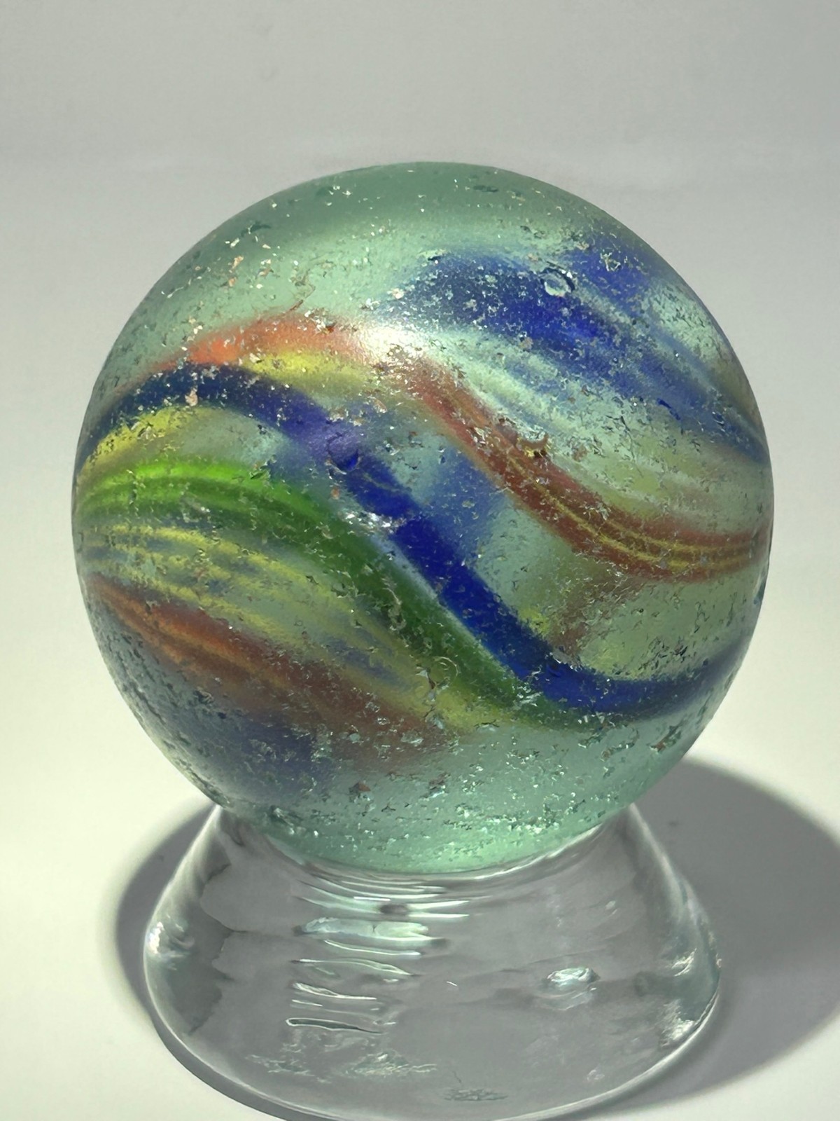 Antique German Handmade Divided Core Jelly Ribbon Swirl Marble 1-51/64″ NM E3.15