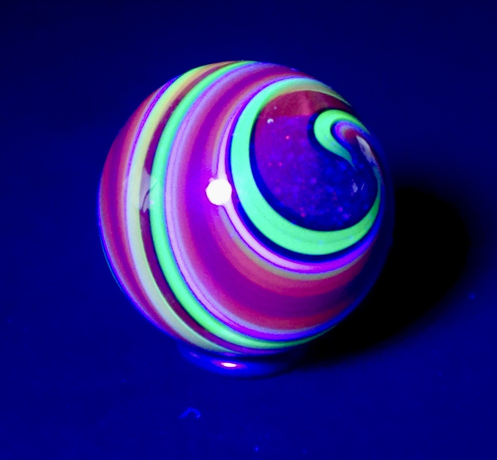 Collectible Art Glass Marbles Rainbow Swirl UV Reactive Blacklight Orange