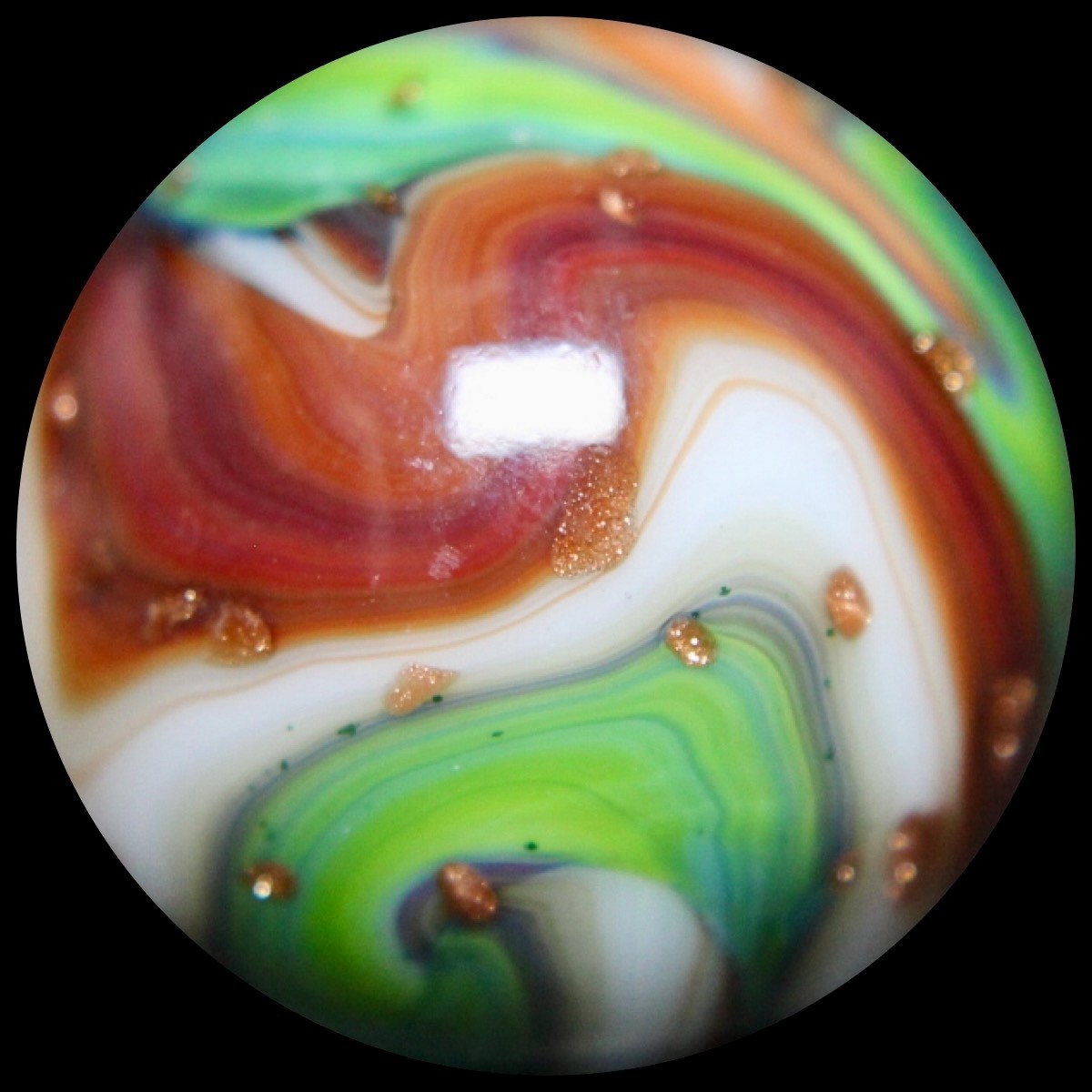 DAS Memorial Day 2018 Marble: Tangerine & Green w/Gold Lutz Nuggets 0.748″