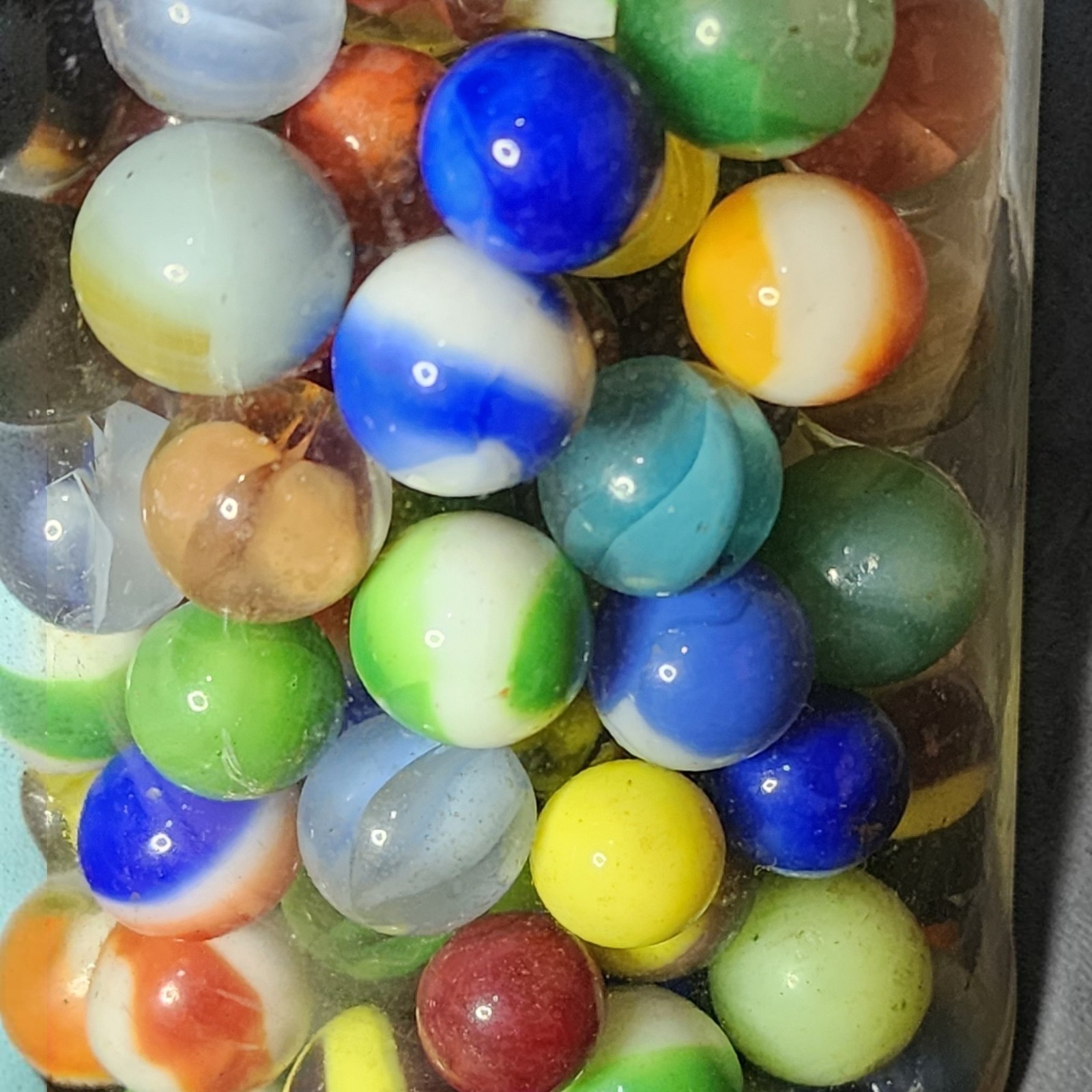 Vintage 1960s Glass Marble Lot Cat’s Eye Swirl Steelie Mixed Colors Tang Jar 75+