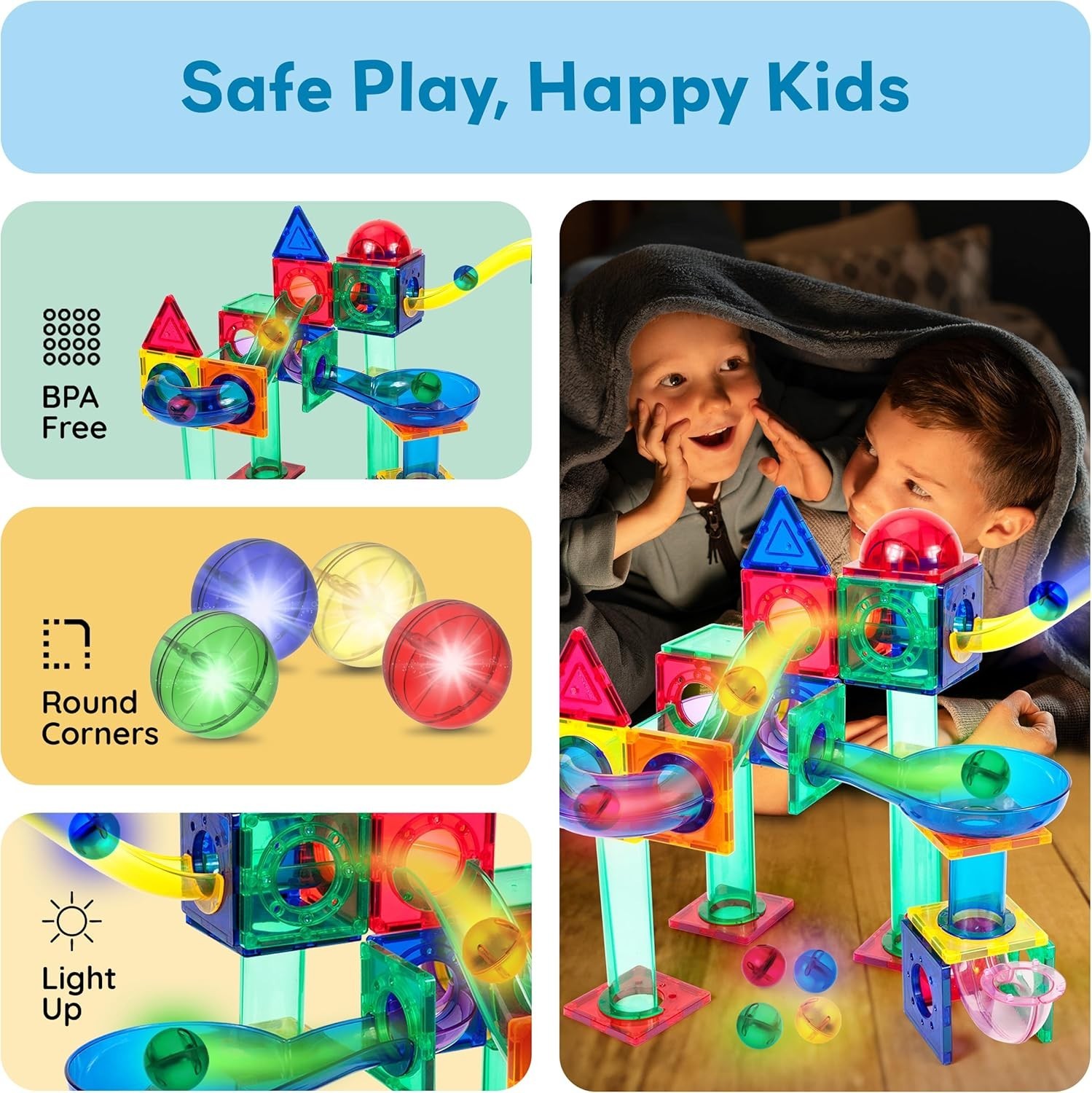 Colorful Motion Activated LED Marbles for Building Block Adventures – 4 Pack
