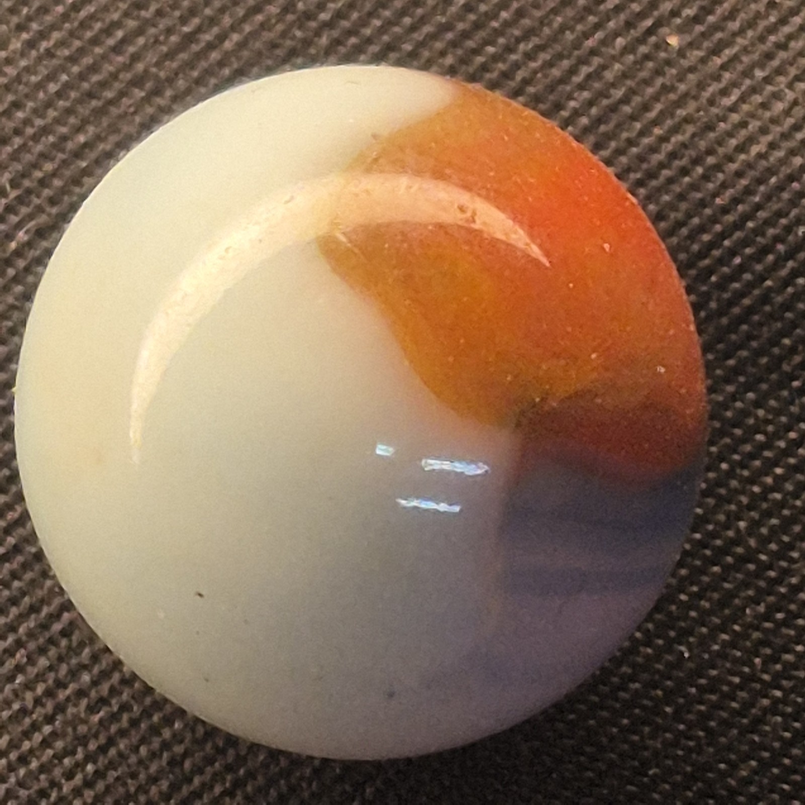Vintage Akro Agate Prize Name Patch Marble .61” Blue Red-Orange NM+