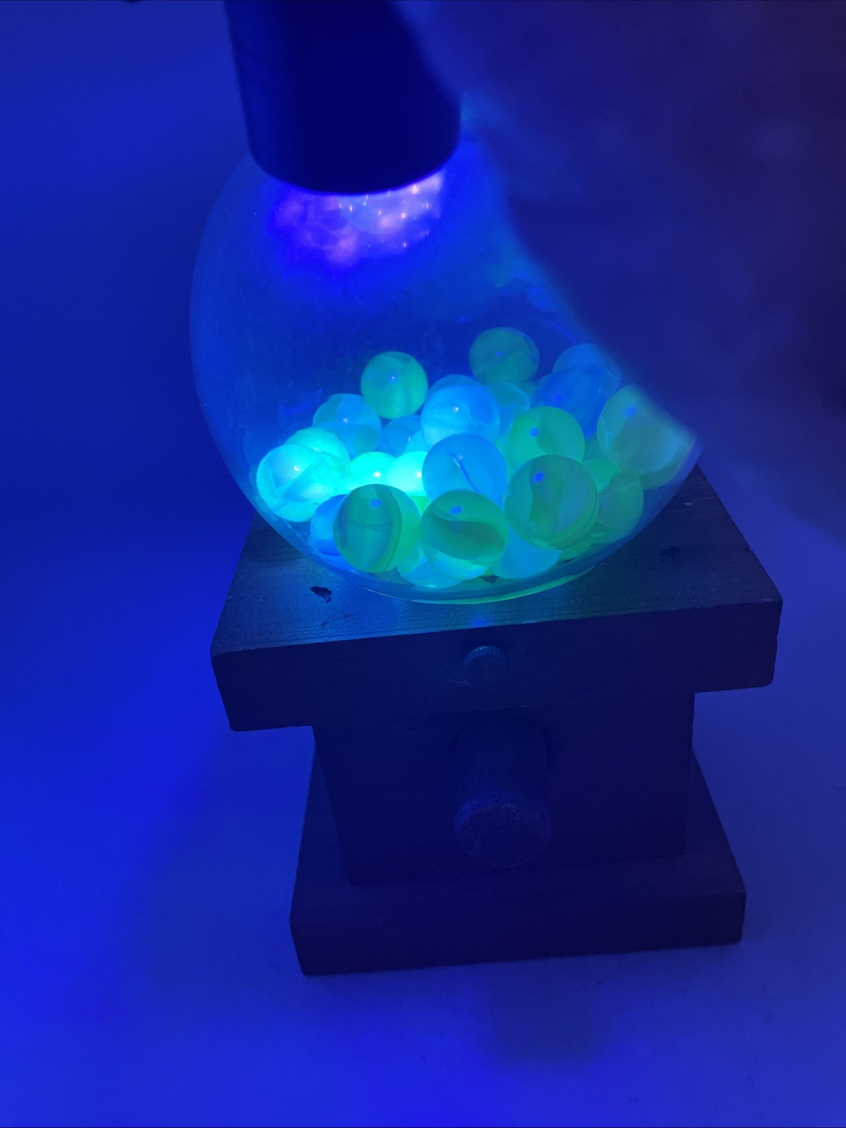Vintage Wood Gumball Machine Glass Globe And Filled With Vintage Glowing Marbles