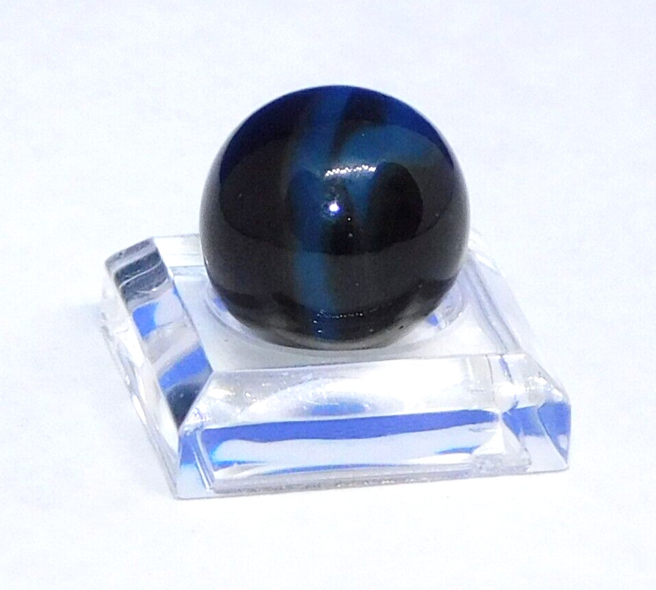 Vintage Marble Black Blue ‘9’ Opaque Swirl Christensen? Pontil NM+ 0.60″ #0-105