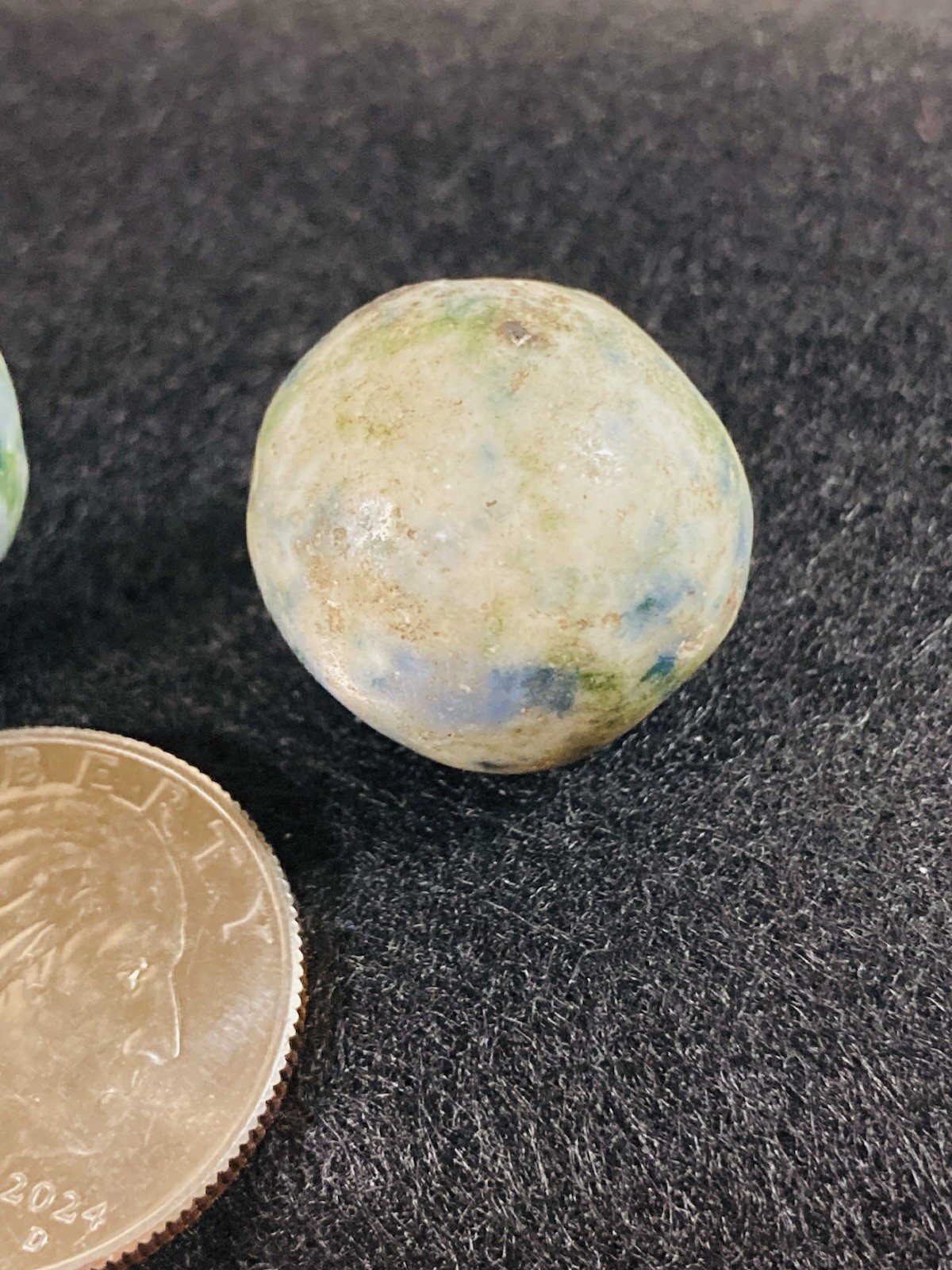 2 ANTIQUE VINTAGE BENNINGTON MARBLES FANCY MULTICOLORED 1800’s HANDMADE GLAZED