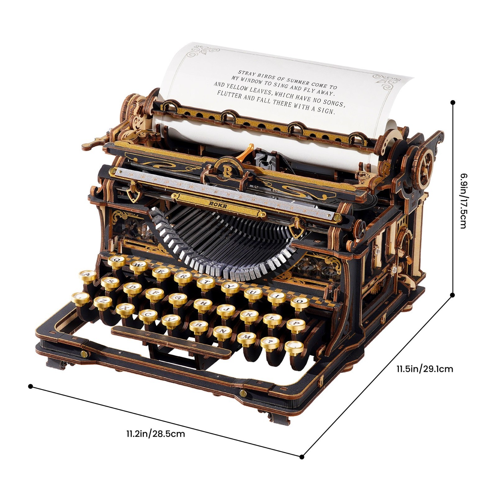 ROKR Mechanical Typewriter 3D Wood Puzzle DIY Kit Retro & Fantasy Style Gift