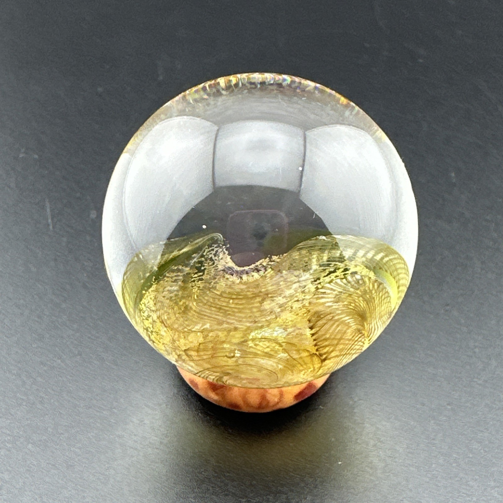 Contemporary Handmade Art Glass Marble 1.59″ Sparkly Gold Opal Vortex + UV Glow!