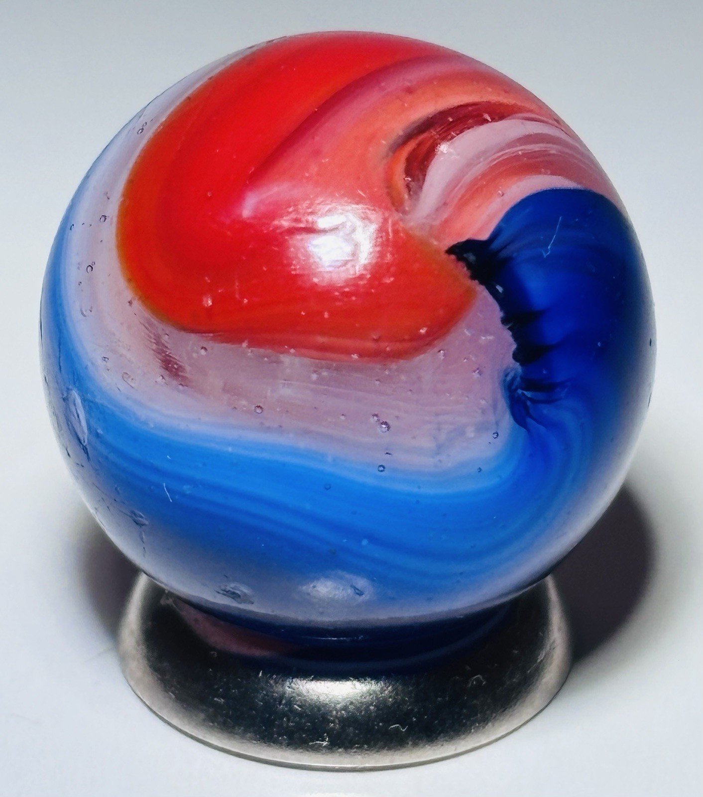 Vintage Akro Red White & Blue Popeye Corkscrew Marble .74” Near Mint Cond