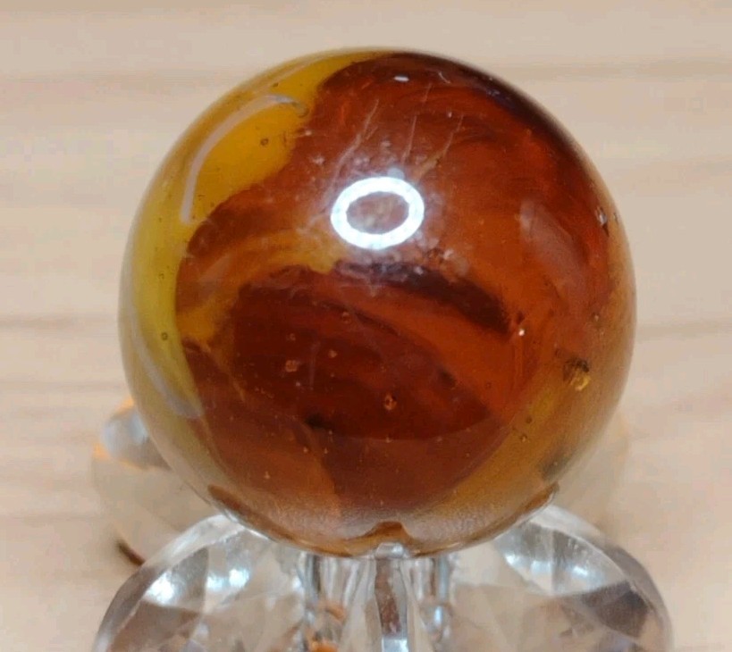 .76″ CHRISTENSEN/PELTIER MARBLES -AMBER SLAG NM+ RARE