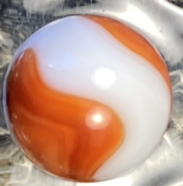 Vtg Akro Agate Company Nice Blended Red Orange Shooter .76” N109