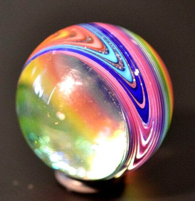 JAMES ALLOWAY GLASS MARBLE/1.357″-DICHROIC RAINBOW VORTEX CHEVRON #3578-FAST