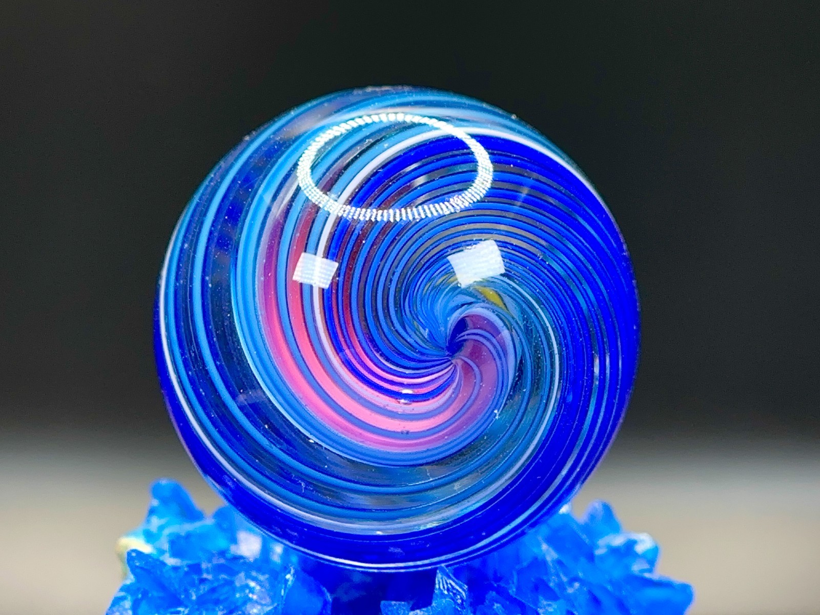 LARGE Contemporary Handmade Glass Marble – CAGED RIBBON Core – 1.28″ BRIGHT!