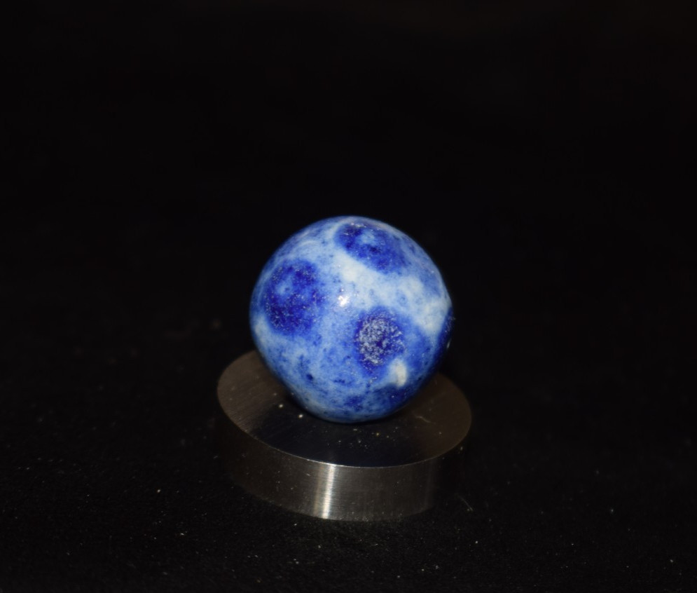 Antique German⬛🟥🟨 Bennington blue cobalt glazed clay marble shooter .796″ VNM