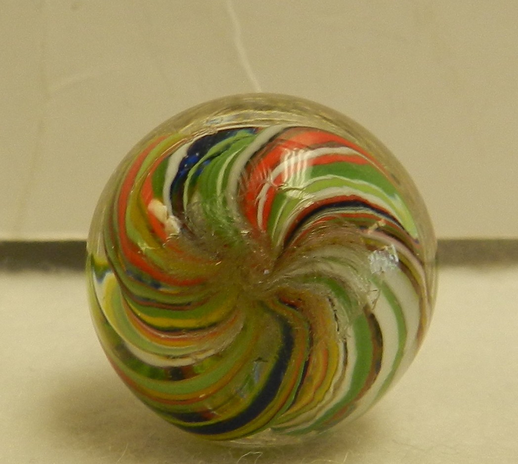 #19839m Colorful Vintage German Handmade Joseph’s Coat Shooter Marble .88 Inches