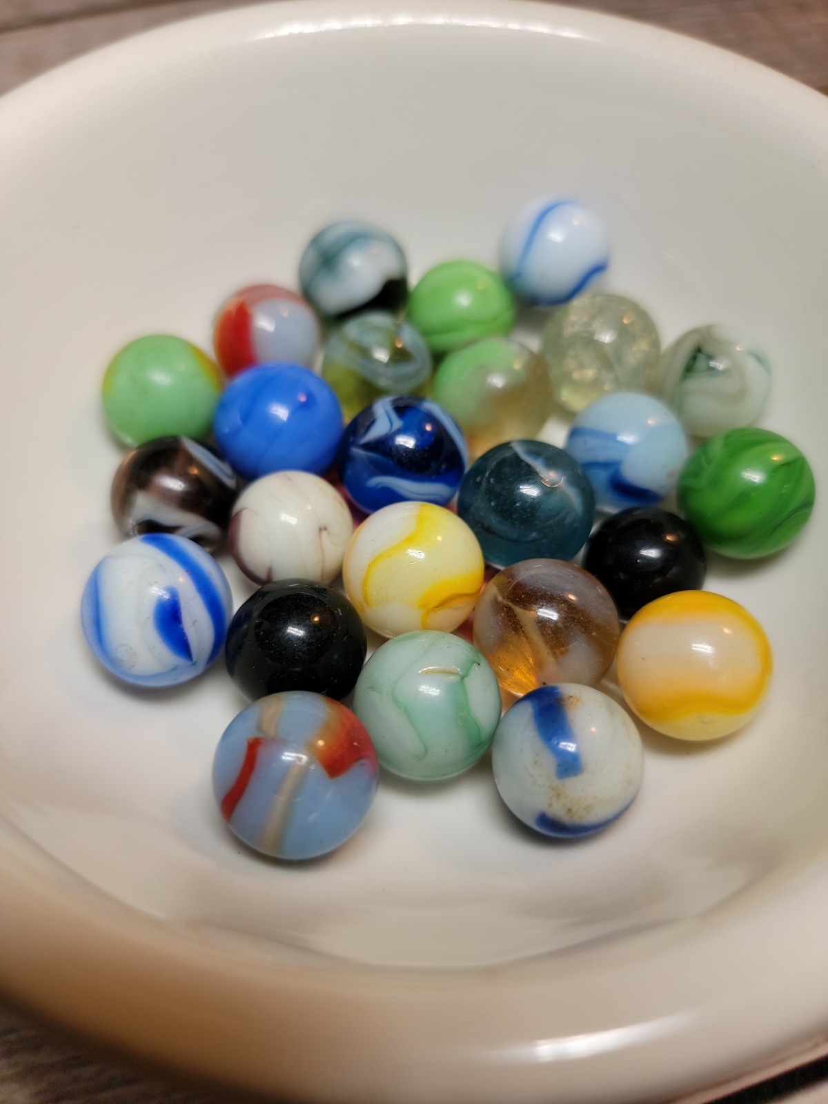 Vintage Glass Marble Lot F 24 Mixed Swirl Patch Translucent Marbles 5/8″