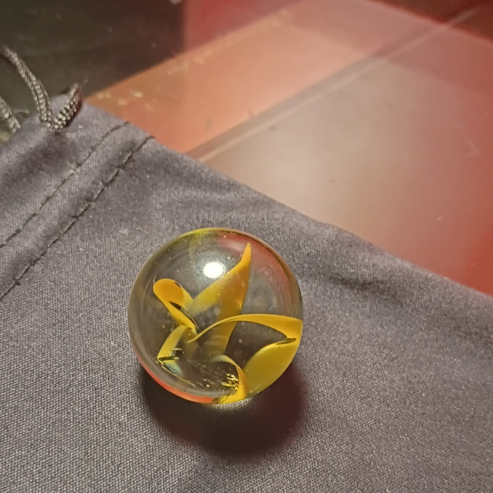 Single Machine Made Clear Glass Swirl Toy Marble, Yellow Swirl, Ages 4+