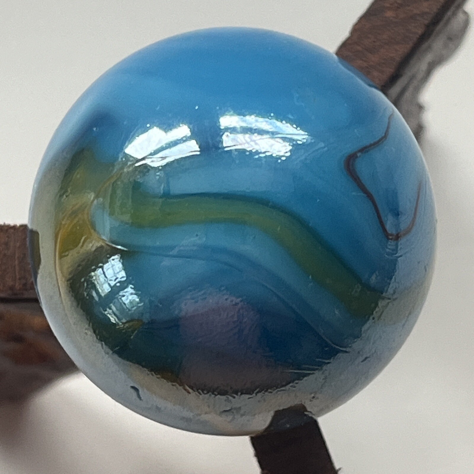 Vintage Large Shooter Marble Opaque Agate Swirl Ribbon Sky Blue Orange Beautiful