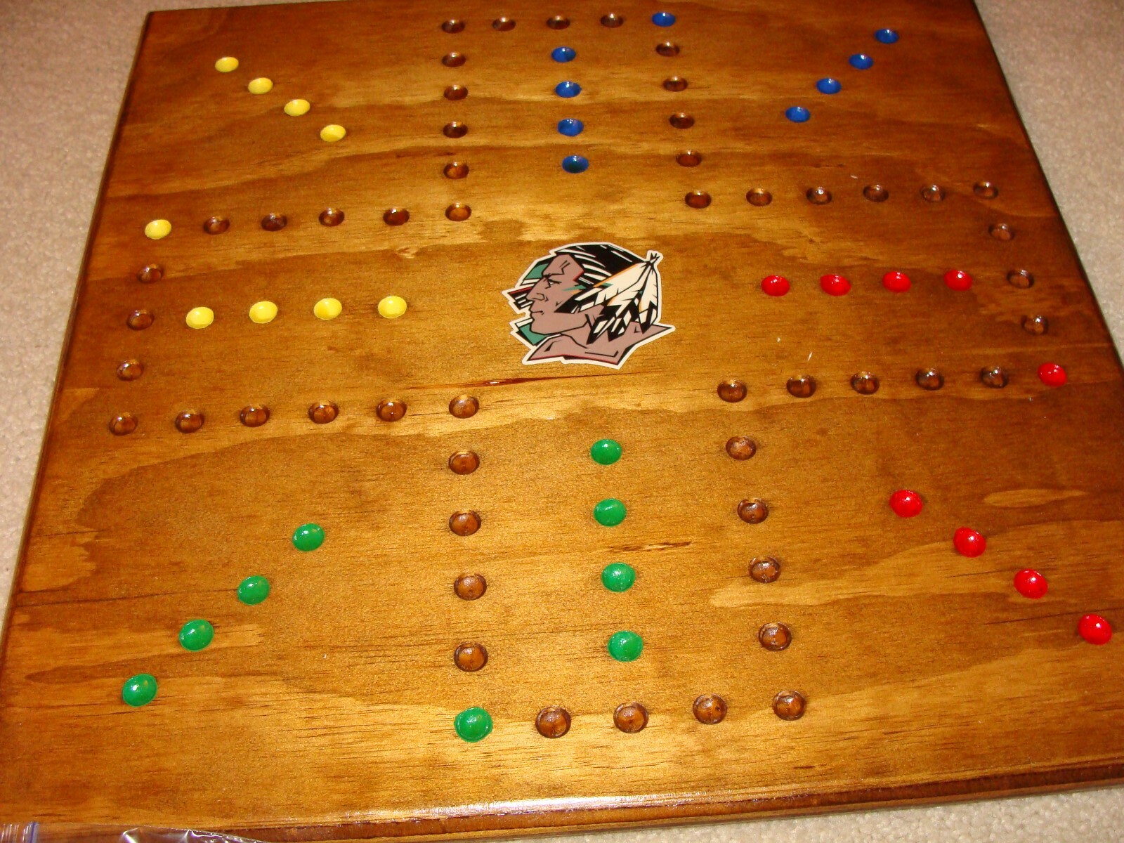 UND Fighting Sioux Wood Marble Board Game. Wahoo. Sorry. 2 to 4 player Hand Md
