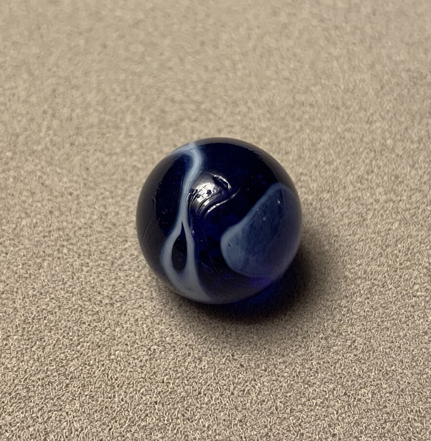 Vtg Christensen CAC Alley Agate Dark Blue White Swirl Transparent Marble 0.639”