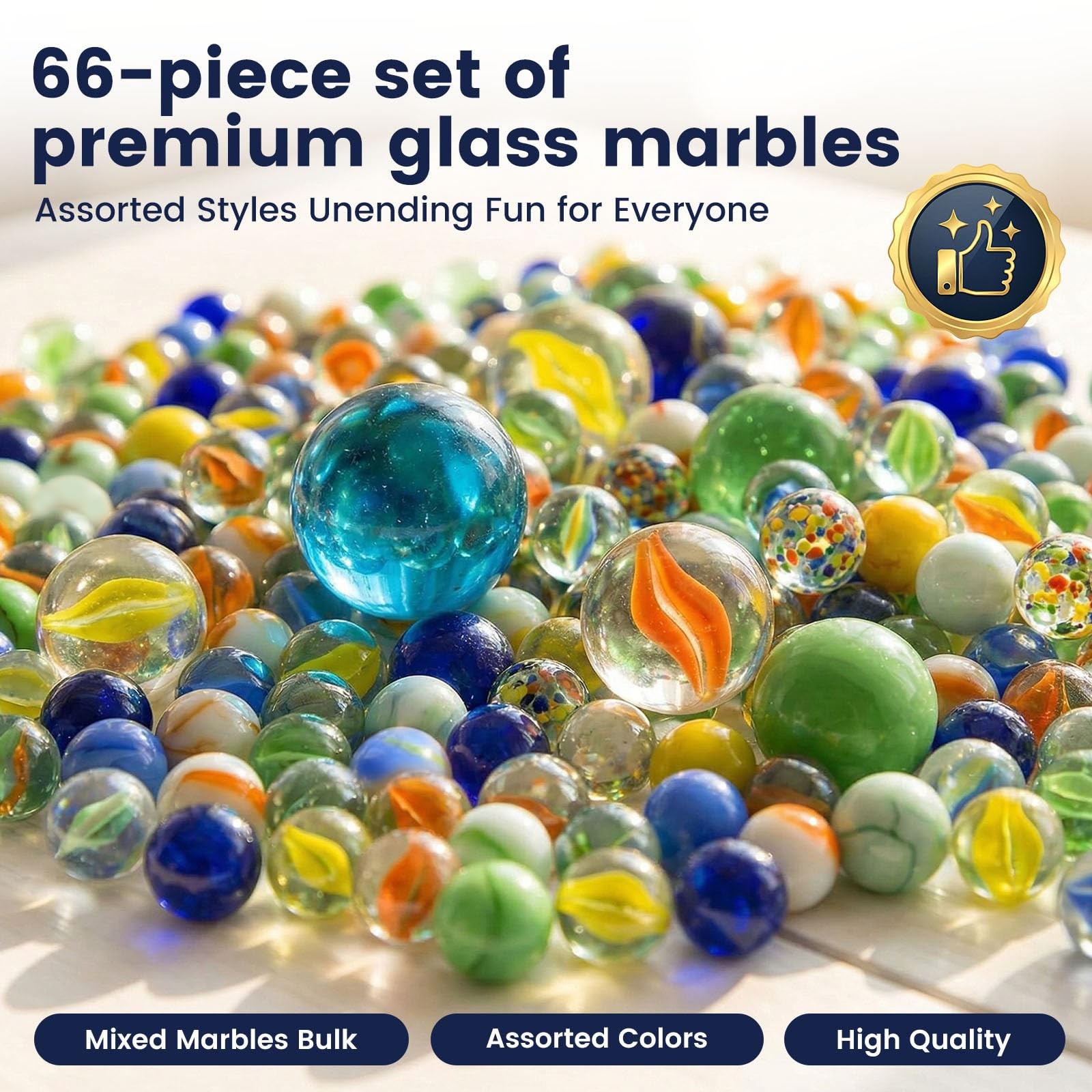 SallyFashion 66PCS Glass Marbles for Kids, 3 Sizes mixed size, Style-2