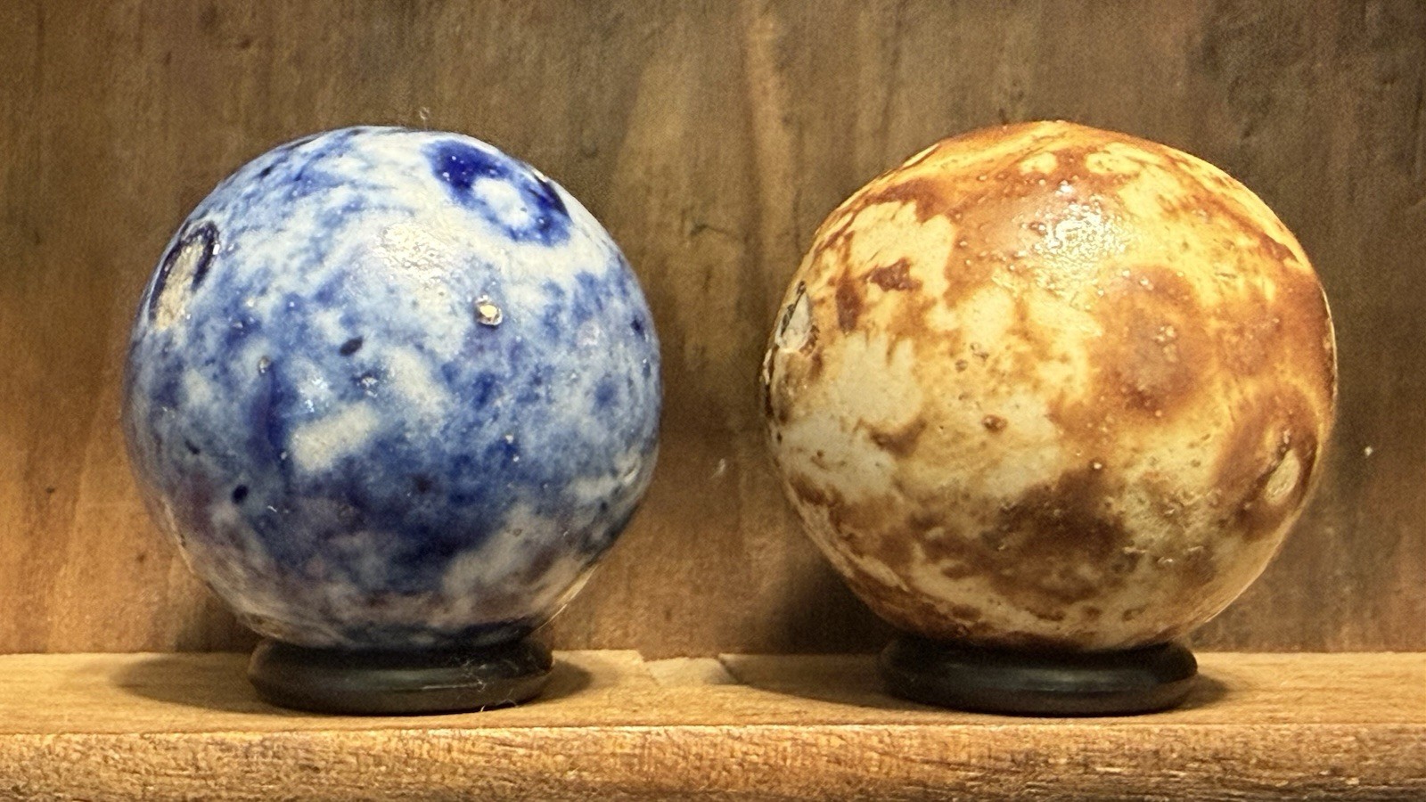 2 Antique Handmade Stoneware or Bennington Marbles 1” Mint | 273