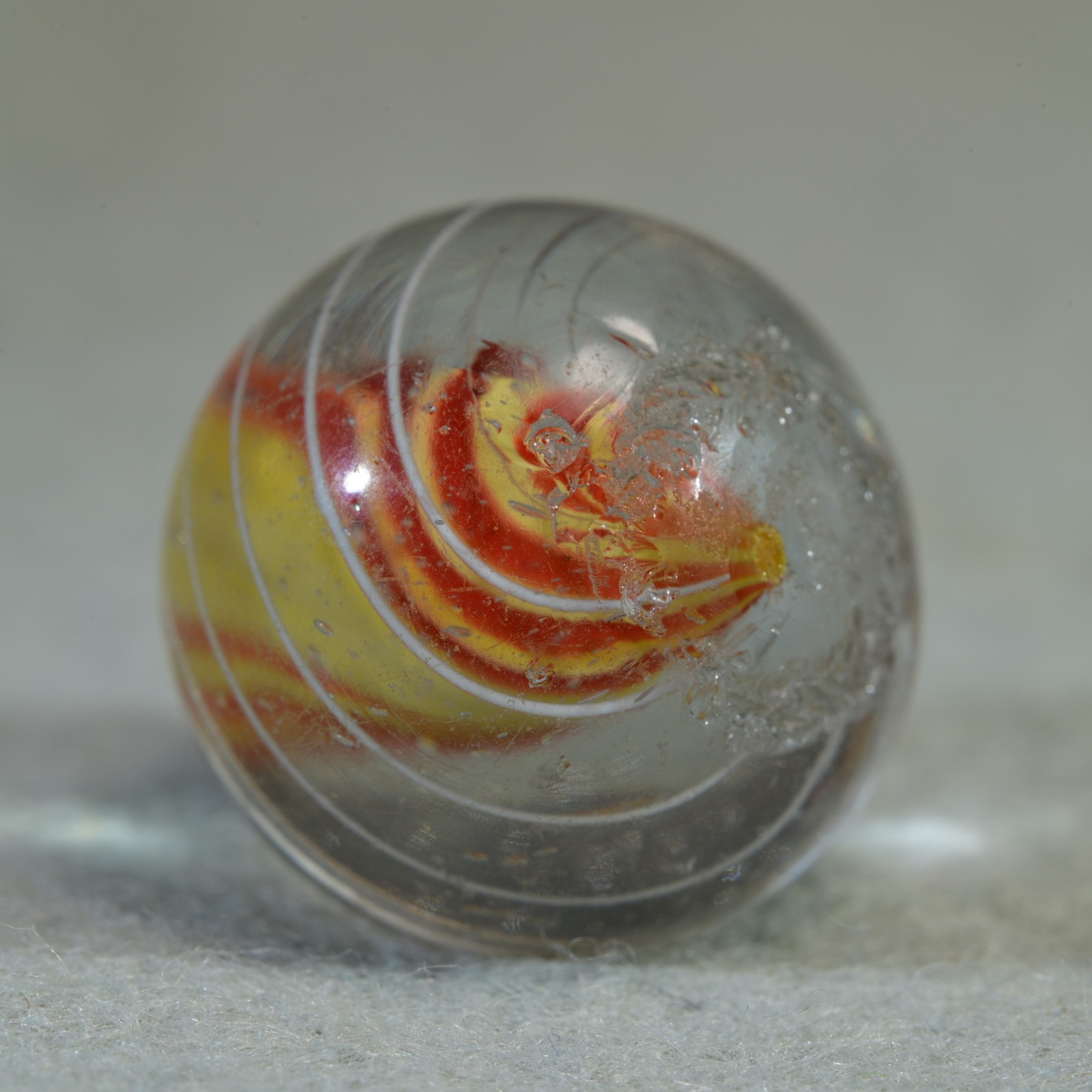 Early Caged Red & Lemon Solid Core German Handmade Antique Marble 18.8mm 23/32”